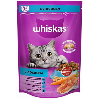 Whiskas сухой корм подушечки/паштет об. с лососем 350г купить 