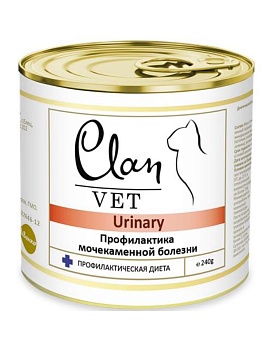 CLAN VET URINARY диетический консервы для кошек Профилактика МКБ 12х240гр купить  зоотовары для животных
