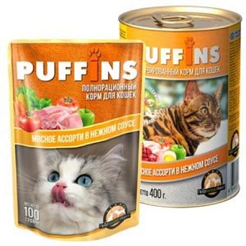 Puffins консервы для кошек Мясное ассорти в соусе 24х100г купить 