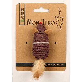 Мон Теро ЭКО игрушка для кошек"Мышь" 7,6см с перьями, с кошач.мятой, фиолетовая  XHC-2153-V купить 