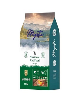 Mystic Sterilised Cat Food Salmon сухой корм для стерилизованных кошек с лососем 1,5кг купить  зоотовары для животных