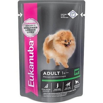 EUKANUBA ADULT ALL BREED BEEF пауч влажный корм для взрослых собак всех пород, говядина в соусе 24х100г купить 