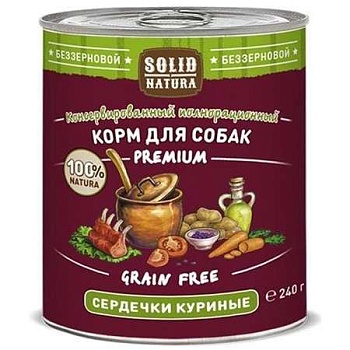 Solid Natura Premium Консервированный корм для собак Сердечки куриные 240г купить 