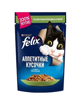 Felix пауч консервы для кошек аппетитные кусочки с кроликом 26х75г купить  зоотовары для животных