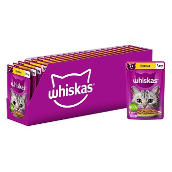 Whiskas консервы для кошек 7+ рагу с курицей 28х75г купить 