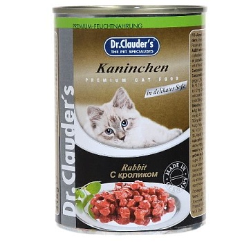 Dr. Clauders консервы для кошек Кусочки в соусе Кролик 12х415г купить 