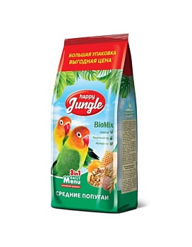 HAPPY JUNGLE Корм для средних попугаев 900гр купить  зоотовары для животных
