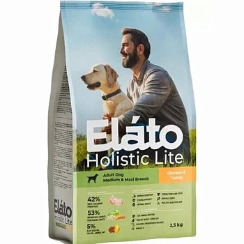 Элато Holistic Lite сухой для собак средних и крупных пород Курица и Индейка 2,5кг купить 