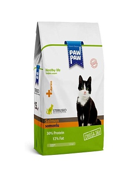 Pawpaw Sterilised Cat Food with Salmon сухой корм для стерилизованных кошек с лососем 1,5кг купить  зоотовары для животных