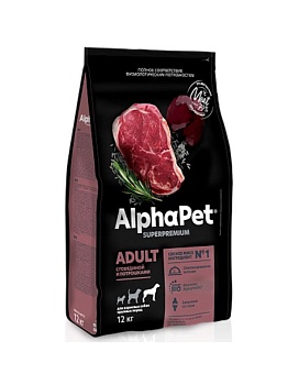 ALPHAPET SUPERPREMIUM сухой корм для взрослых собак крупных пород с говядиной и потрошками 12кг купить  зоотовары для животных