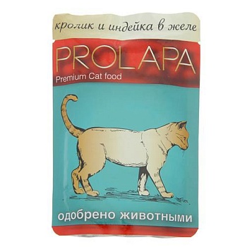 Prolapa Premium пауч для кошек кролик и индейка в желе 26х100гр купить 