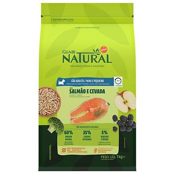 GUABI NATURAL Dog Adult сухой корм для взрослых собак мелких пород лосось и ячмень 1кг купить 