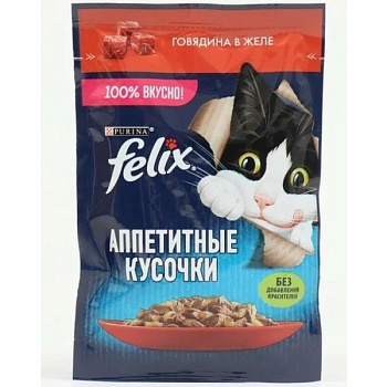 Felix пауч консервы для кошек аппетитные кусочки с говядиной 26х75г купить 