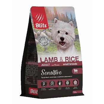 BLITZ Adult Small Breeds Lamb&Rice Sensetive корм для собак мелк.пород ягненок и рис 1,8 кг купить 