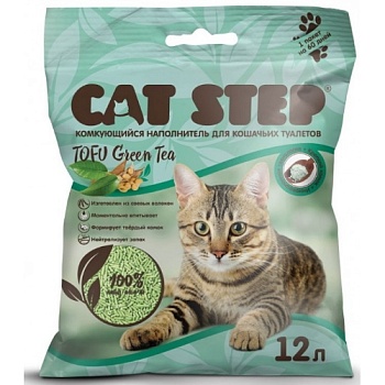 Cat Step Tofu Green Tea Наполнитель растительный комкующийся 12л купить 