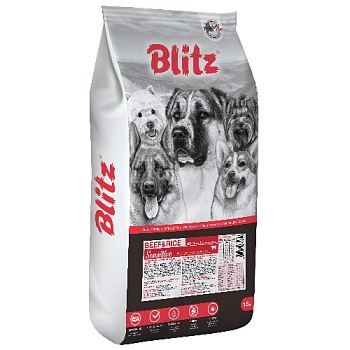 BLITZ ADULT BEEF & RICE корм для взрослых собак Говядина и рис 15кг купить 