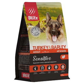 BLITZ Adult Turkey&Barley Sensitive (индейка и ячмень) корм для взрослых собак всех пород, 1,8кг купить 