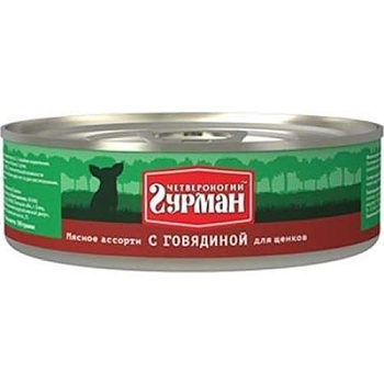 Четвероногий Гурман Мясное Ассорти для Щенков с Говядиной 24х100г купить  зоотовары для животных