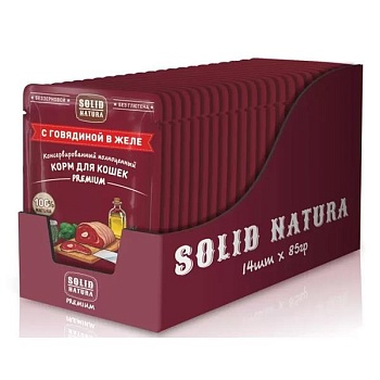 SOLID NATURA Premium пауч для кошек кусочки в желе с говядиной 14х85г купить 