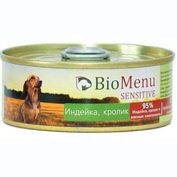 Biomenu Sensitive Консервы для Собак Индейка/Кролик 95%-Мясо 24х100г купить 