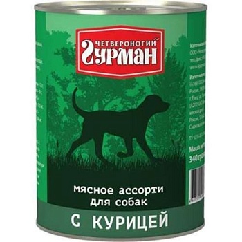 Четвероногий Гурман Мясное Ассотри для собак с Курицей 12х340г купить  зоотовары для животных