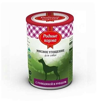 РОДНЫЕ КОРМА консервы для собак Мясное угощение с Говядиной и рубцом 340г купить 