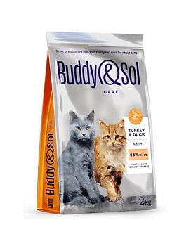 BUDDY SOL CARE ADULT сухой корм для взрослых кошек с индейкой и уткой 2кг купить  зоотовары для животных