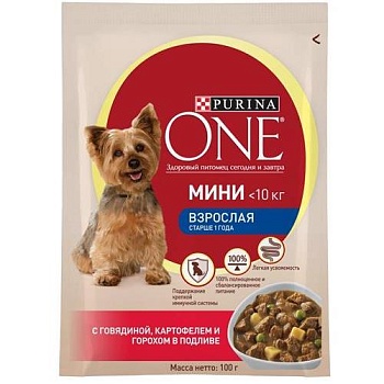 PURINA ONE МИНИ Актив Говядина Картофель Горох консервы для собак пауч 26х85гр купить 