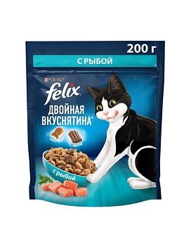 Felix Двойная вкуснятина сухой корм для взрослых кошек, с рыбой 200г купить  зоотовары для животных