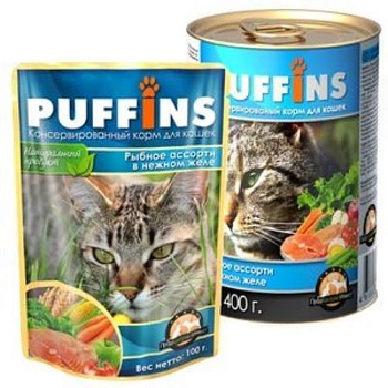 Puffins консервы для кошек Рыбное ассорти в желе 415г купить 