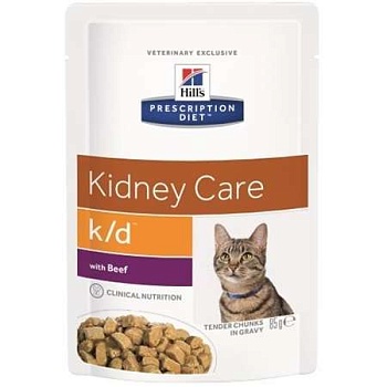 Hills Prescription Diet k/d Kidney Care для кошек с заболеваниями почек говядина кусочки в соусе 12х85г купить 