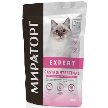 МИРАТОРГ Expert Gastrointestinal Корм пауч полнорационный для взрослых кошек всех пород 24х80гр купить 