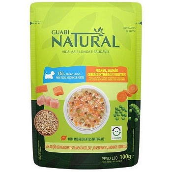 GUABI NATURAL Dog пауч для собак курица, лосось, цельнозерновые злаки и овощи 18х100г купить 