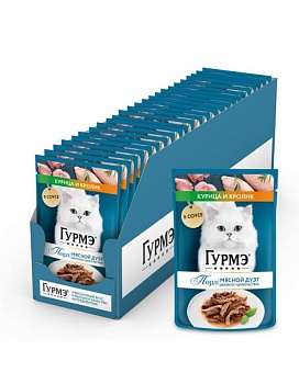 Гурмэ Перл Мясной Дуэт влажный корм для взрослых кошек, со вкусом кролик и курица, нежное филе 26х75г купить  зоотовары для животных