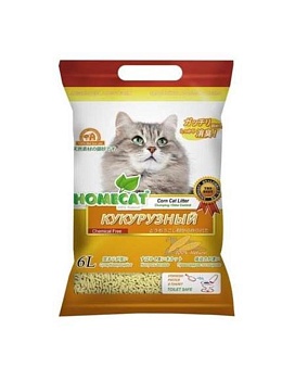 HOMECAT Эколайн Кукурузный комкующийся наполнитель 6л купить  зоотовары для животных