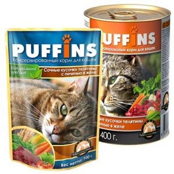 Puffins консервы для кошек Телятина/печень в желе 20х415гр купить 
