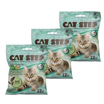 Cat Step Tofu Green Tea Наполнитель растительный комкующийся 3х12л купить 