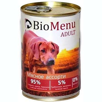 Biomenu Adult Консервы для Собак Мясное Ассорти 95%-Мясо 410г купить 