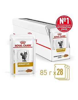 ROYAL CANIN VD URINARY S/O пауч ветеринарная диета влажный корм кусочки в соусе для кошек при мочекаменной болезни 28х85г купить  зоотовары для животных