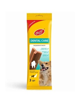 Biff 0 Dental Care Лакомство для собак средних пород Снек жевательный с говядиной 77г купить  зоотовары для животных