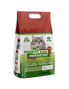 HOMECAT Эколайн Зеленый чай комкующийся наполнитель 18л купить  зоотовары для животных