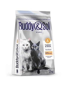 BUDDY SOL CARE STERILIZED сухой корм для взрослых стерилизованных кошек с индейкой и уткой 2кг купить  зоотовары для животных