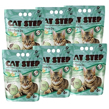 Cat Step Tofu Green Tea Наполнитель растительный комкующийся 6х6л купить 