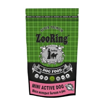 ZooRing Mini Active Dog Сухой корм для собак Мясо молодых бычков и рис, 24/12, 0,7 кг купить 