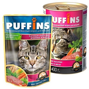 Puffins консервы для кошек Ягненок в желе 415г купить 