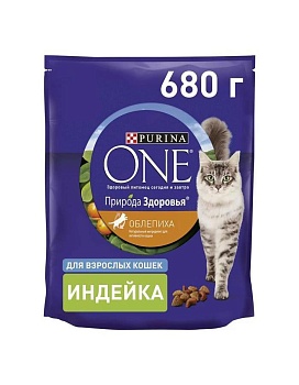 PURINA ONE Природа Здоровья сухой корм для взрослых кошек, с высоким содержанием индейки 680г купить  зоотовары для животных