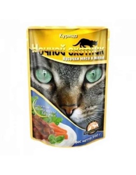 Ночной Охотник для Кошек Курица в Желе Пауч 24х100г купить  зоотовары для животных