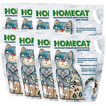HOMECAT Морозная свежесть Силикагелевый наполнитель для кошачьих туалетов с ароматом морозной свежести 8х3,8л купить 