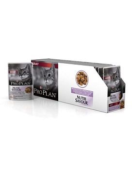 Pro Plan Nutri Savour Adult Консервы для кошек Индейка в желе 26x85гр купить  зоотовары для животных