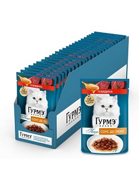 Гурмэ Перл Соус Де-люкс влажный корм для кошек, с говядиной в роскошном соусе 26х75г купить  зоотовары для животных